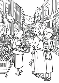 モリゾー風・市場の塗り絵