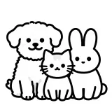 どうぶつなかよし（犬・猫・うさぎ）の塗り絵