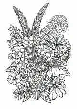 秋の七草の花束の塗り絵（こまかい）
