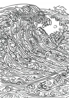 クールベ風・波の塗り絵