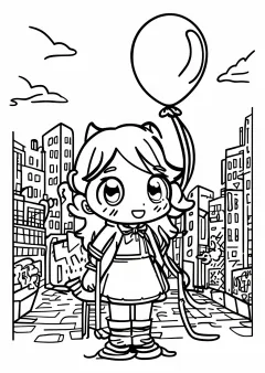 赤い風船の少女の塗り絵