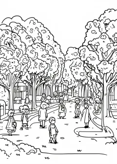 ピサロ風・公園の塗り絵