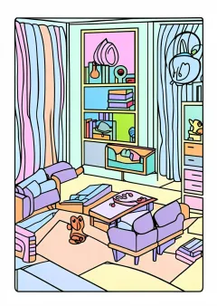 ヴィユアール風・部屋の塗り絵（見本）