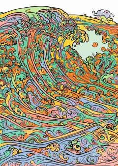 クールベ風・波の塗り絵（見本）