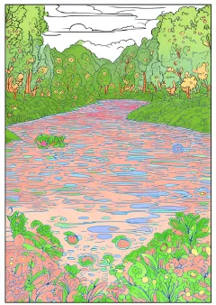 ルノワール風・川の塗り絵（見本）